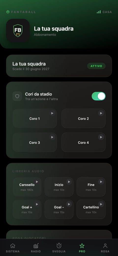 Anteprima della pagina PRO del pannello web