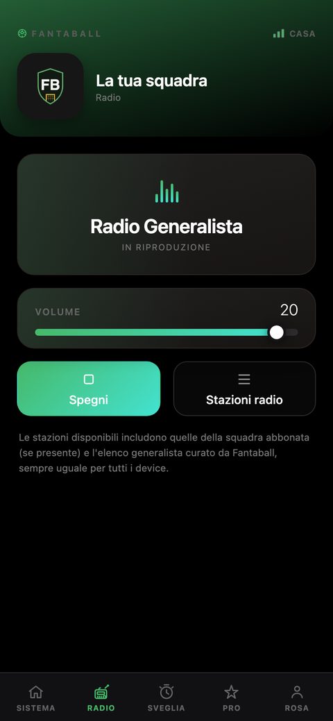 Anteprima della pagina Radio del pannello web