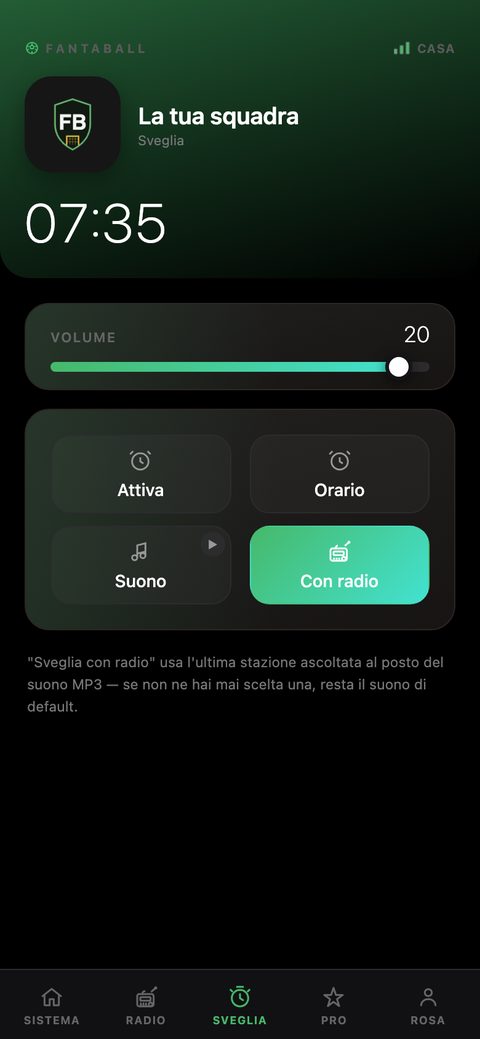 Anteprima della pagina Sveglia del pannello web